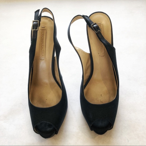 BCBGMaxAzria Cindi Black Satin Heels Size 8.5 VGUC - Picture 2 of 6